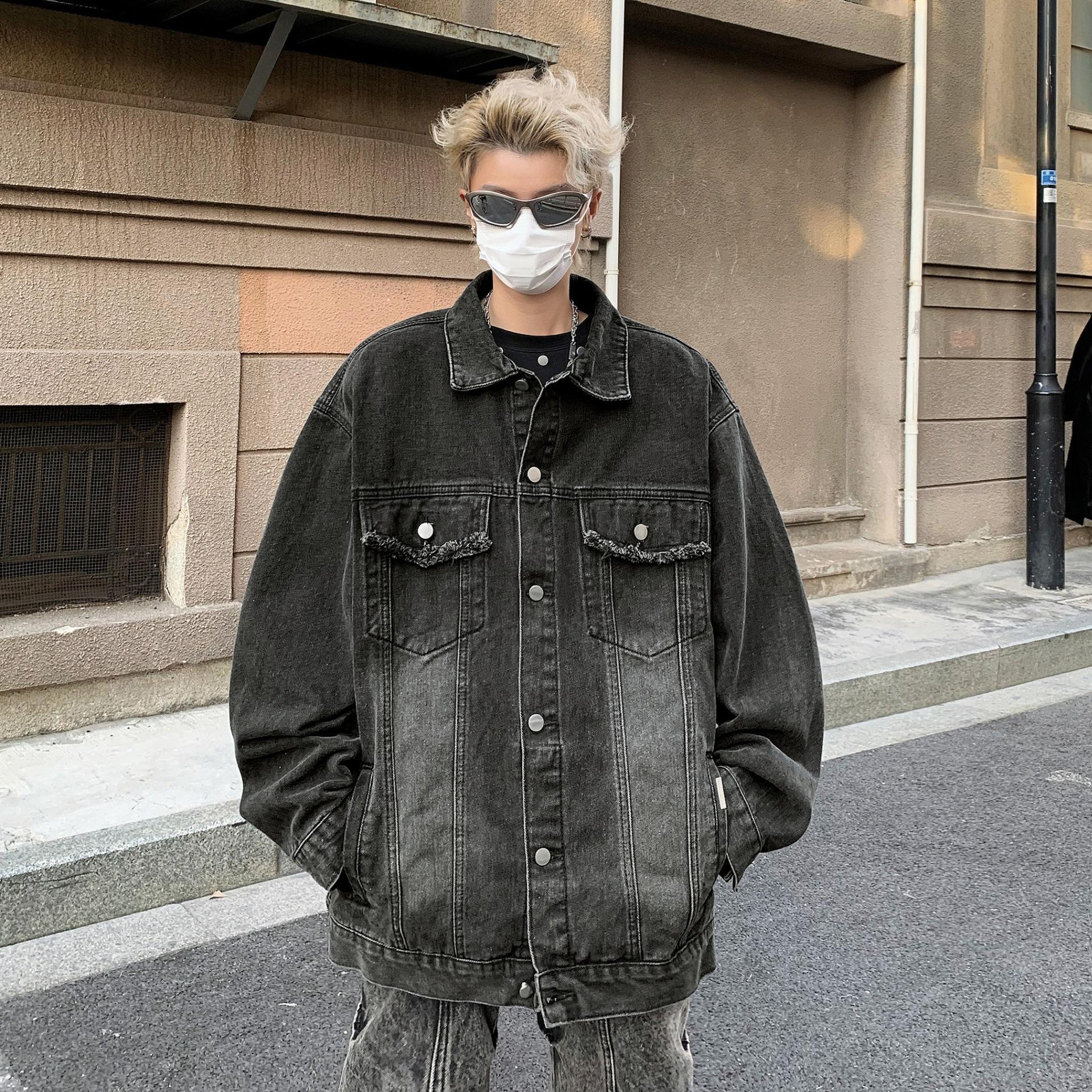 

Джинсовая куртка мужская стираная Ruffian Красивый дизайн модный бренд уличная куртка-бомбер 3XL чёрный