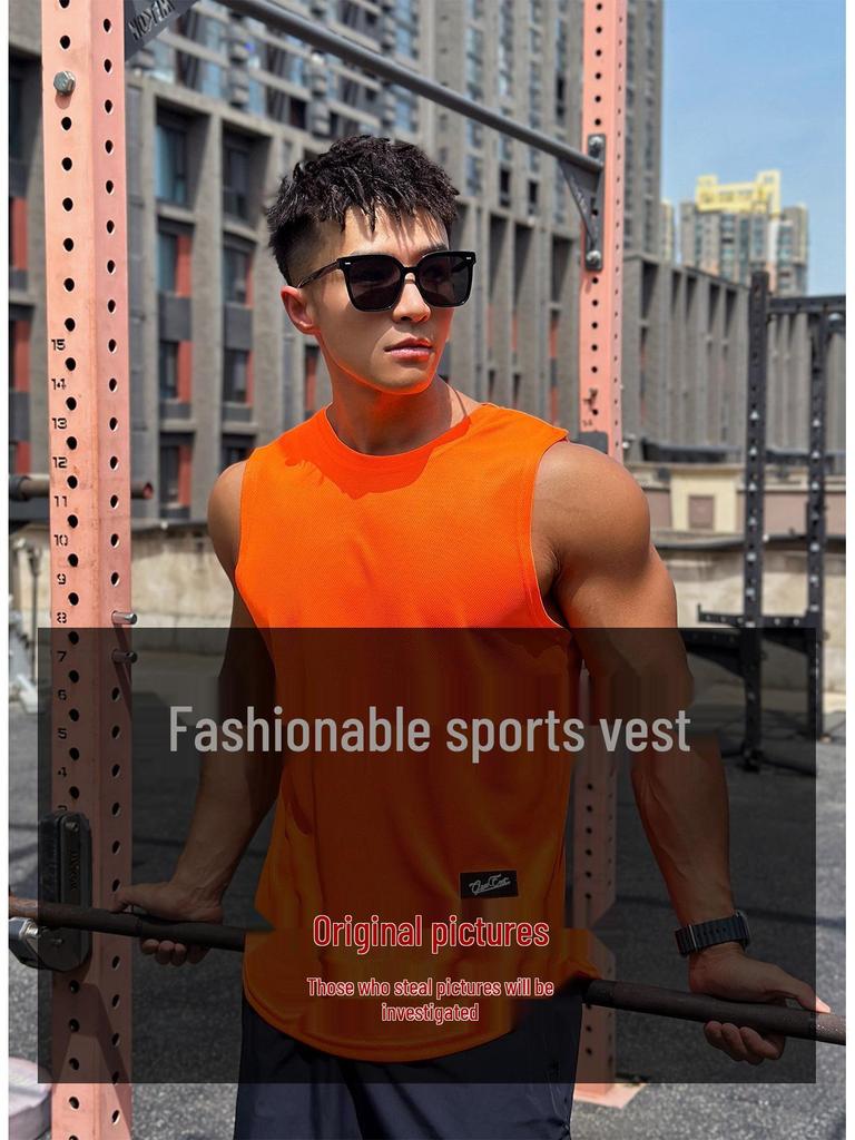Men's Trendy Sleeveless Mesh Pullover: Quick-Dry Round Neck Fitness Top