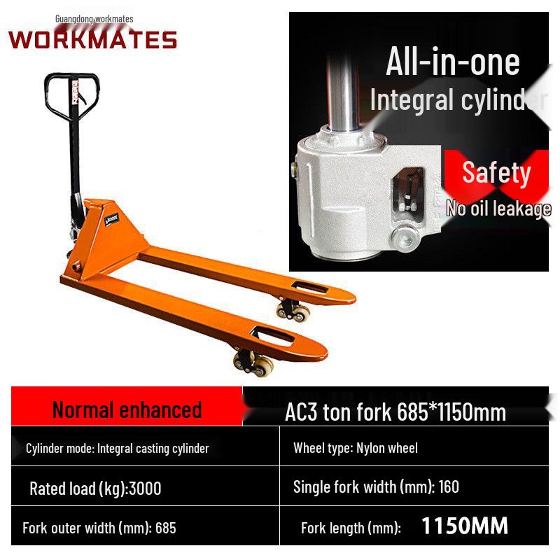 Manual Hydraulic Pallet Truck Forklift, 2/3 Ton Capacity, Warehouse Hand Pallet Mover