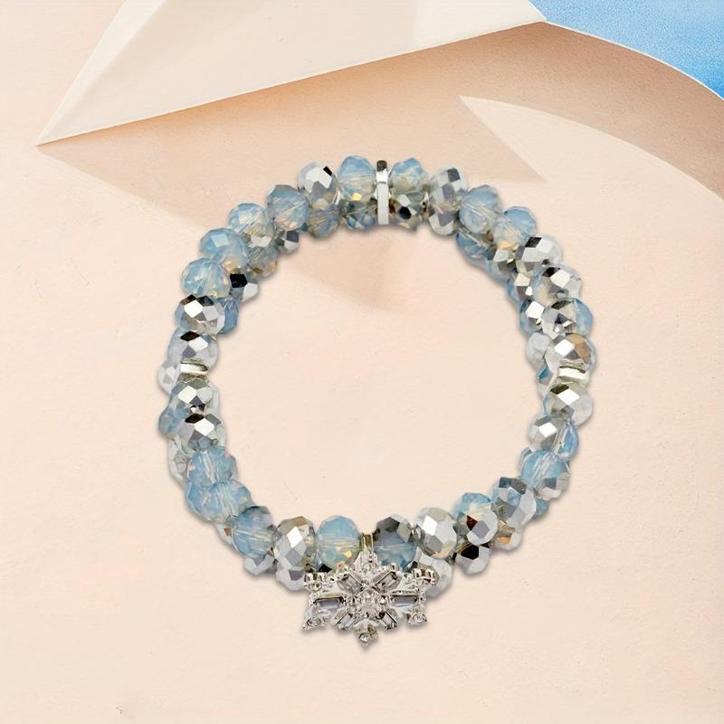 A Christmas ornament temperament new cut-face crystal glass bead snowflake beaded bracelet, ladies and girls