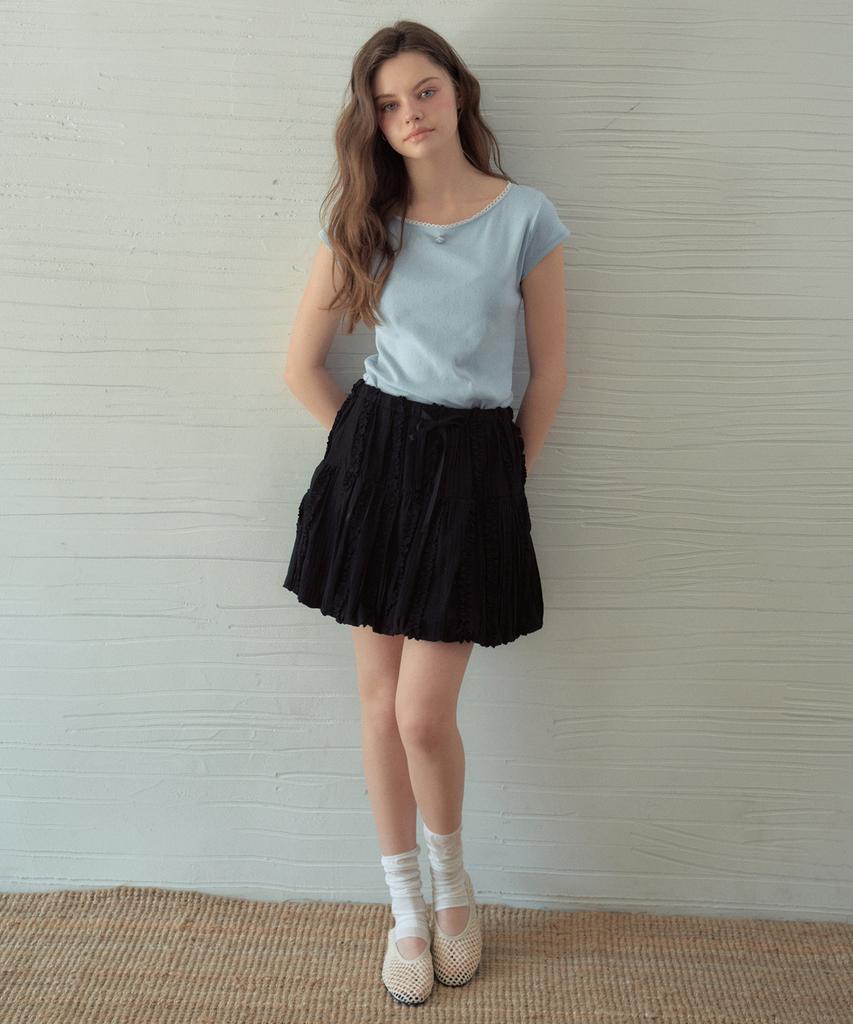 Aueonoseuteljia Bubble Lace Boat Neck T-Shirt_Light Blue(Ob6Tp09)