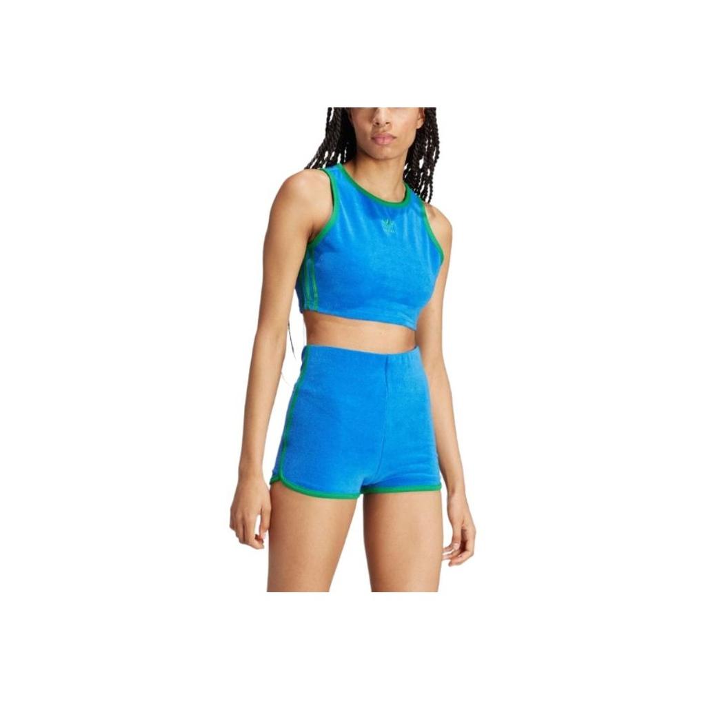 Adidas Originals Cropped Tank Top With Striped Brand Logo Embroidery Women Tops Blue JH0620