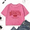 New York Brooklyn Art Letterprinting Women Washed T Shirt Summer Y2K T-Shirts Crewneck Short Sleeve Street Cotton Tops