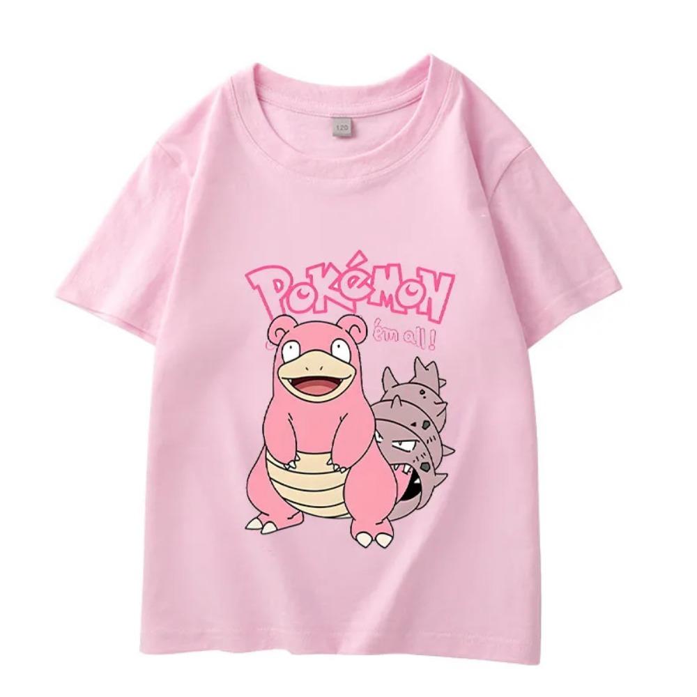 Summer children's playful Pikachu print  short-sleeved casual T-shirt for boys and girls, comfortable and soft.
