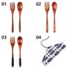 Kitchen Handmade Cloth Bag Portable Spoon Fork Wooden Natural Cutlery Set Tea Scoops