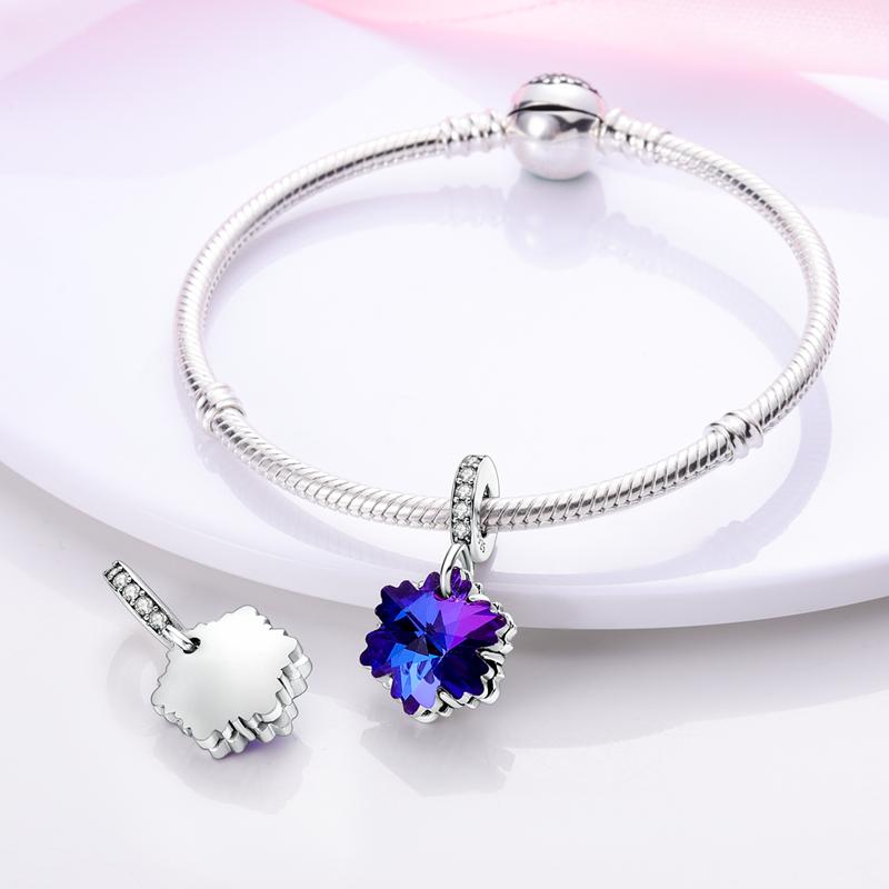 Pingentes Prata Azul e Roxo Floco de Neve Inverno Encaixam Pulseiras Originais Pingentes Para Mulheres Joias Fazer DIY Presentes