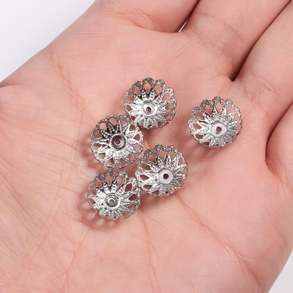 30/50/100PCS Flower Lotus Round Shape Stainless Steel Beads Caps Jewelry Findings Spacer Beads For Necklace Bracelets Making