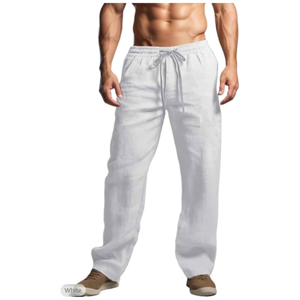 

Мужские брюки повседневные свободные легкие с эластичной резинкой на талии летние прямые брюки для занятий йогой и пляжем для мужчин дышащие брюки с карманами 5XL белый