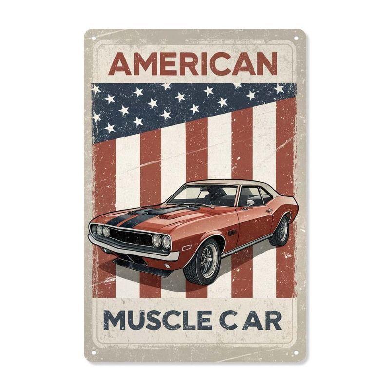 Racing Car Retro Style Metal Decorative Painting for Garage Room Decor