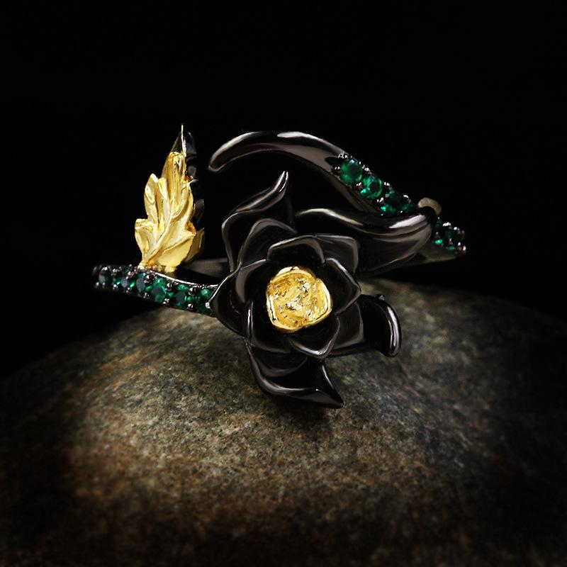 Exquisite Daisy Flower Rings for Women Retro Black Gold Baroque Pearl Branches Vintage Ring Itely Jewelry Gift