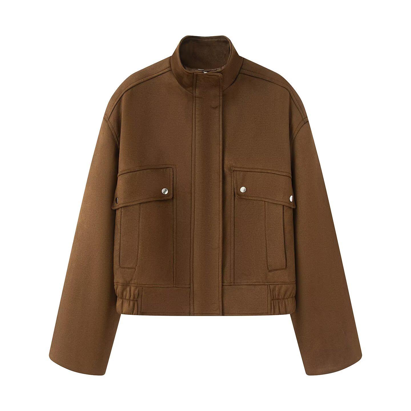 European & American Retro Deerskin Women s Motorcycle Jacket - High-End Casual Fashion Extra Small коричневый