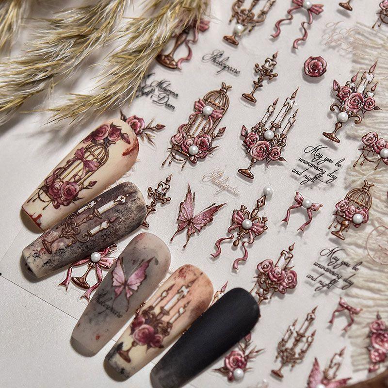 

Красная роза подсвечник наклейка для ногтей новинка рельеф 5D 3D интернет-знаменитость Ins готическая наклейка для ногтей украшения Candlestick Rose 4701