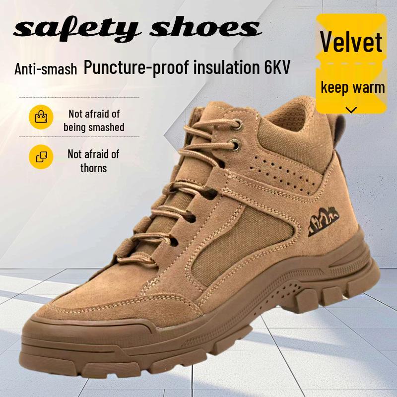 Men's Insulated Fleece-Lined Cowhide Work Boots – Mid-Cut, Anti-Smash & Anti-Puncture Safety Shoes