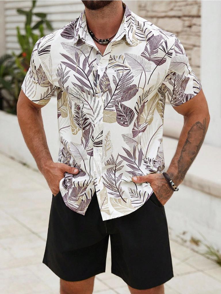 Sommer Strand 2-teiliges Hemd Set Herren Lässig Tropischer Print Kurzarmhemd Und Shorts Set Tropisches Hemd Herren Urlaubs Sets