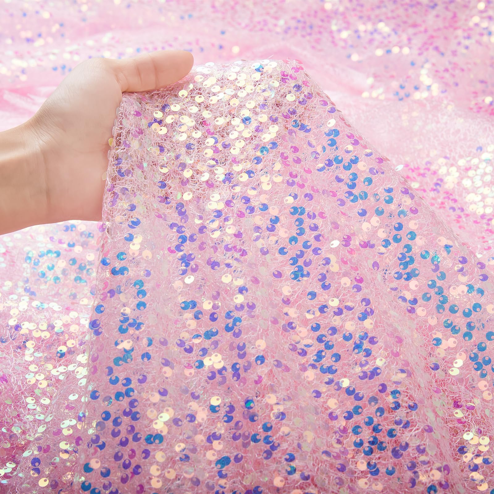 Paillettenstoff Irisierender Meerjungfrau Glitzerstoff Rosa Glitzerstoff für Hochzeitskostüme Nähen Kleid Tischdecke DIY Basteln Geschenk 125x50CM rosa