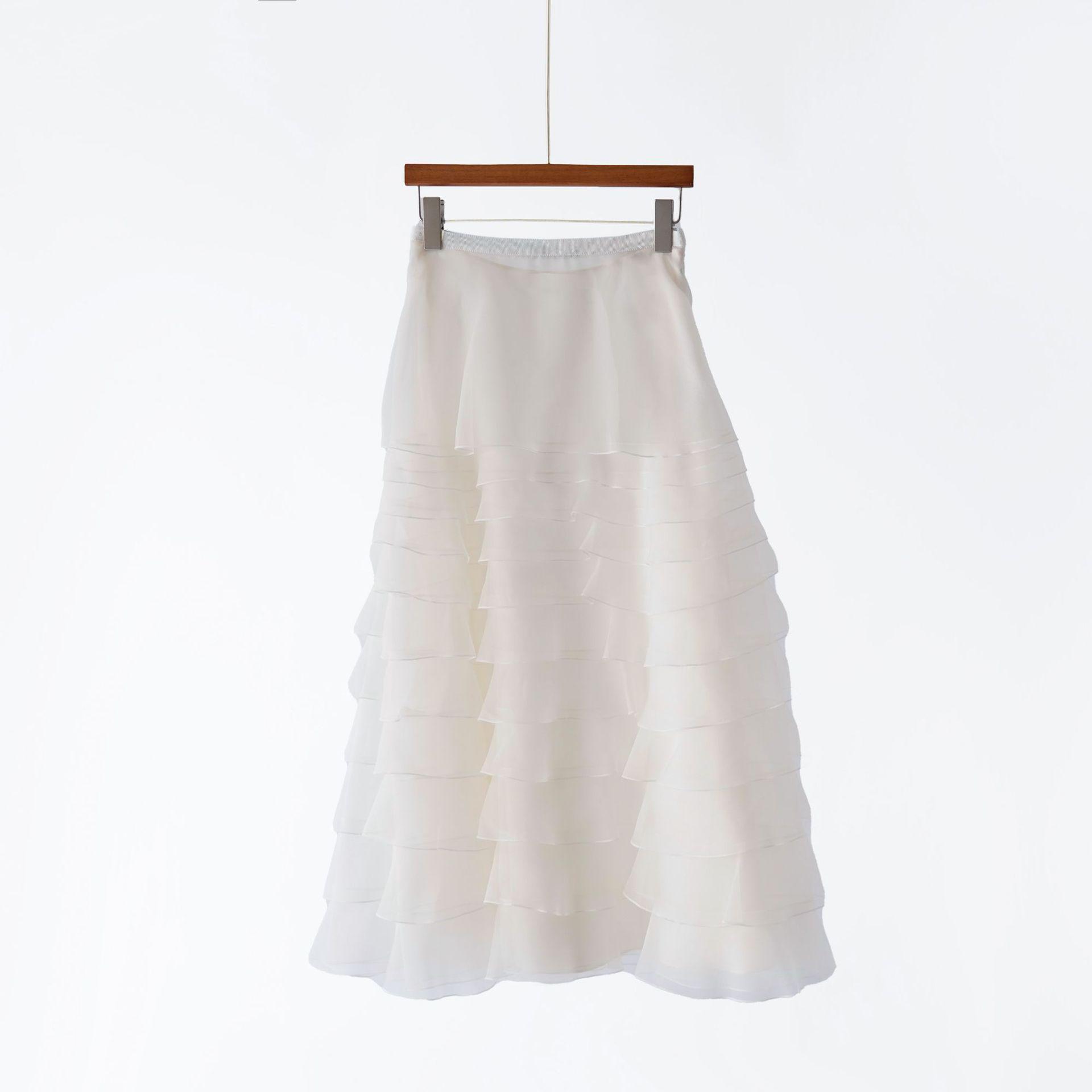 Autumn/Winter 2025 Romantic Layered High-Waisted Mulberry Silk Skirt Medium белый