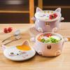 Japanese-style Cute Ceramic Instant Noodle Bowl with Lid Student Dormitory Rice Bowl Soup Bowl Binaural Noodle Bowl Large Tableware Salad Bowl