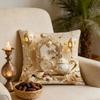 Soft Short Plush Cushion Cover Gold Moon Ethnic Festival Print 45x45cm Standard Size for Home Decoration