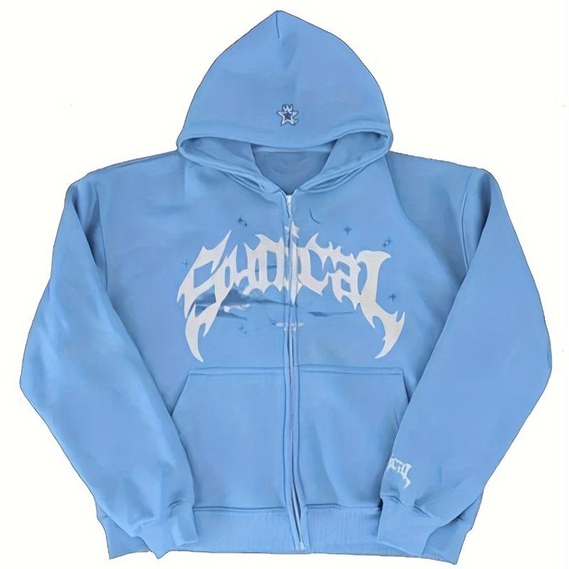 Y2K Autumn and Winter Hip-hop Letter Printed Men's and Women's Street Casual Zipper Long Sleeved Hooded Sweatshirt