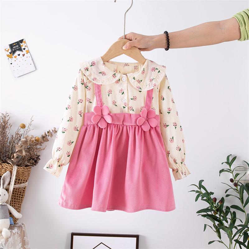 

Платье из хлопка с цветочным принтом и рукавами-буфами в корейском стиле для малышей Size 80 for Height 70cm розы красного