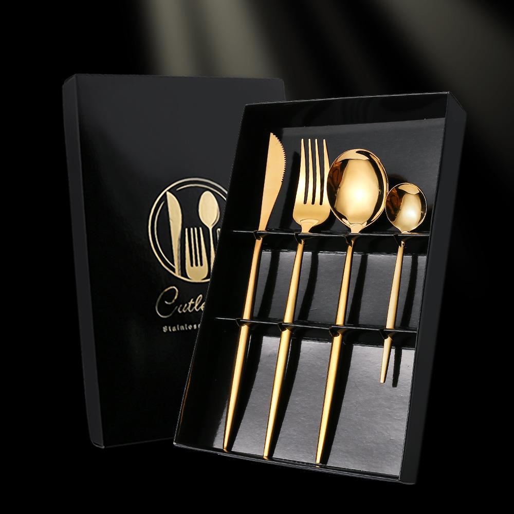 2PC/4PC Cutlery Set Stainless Steel Glossy Titanium Black Gold Cutlery Knife Fork Spoon Tea Spoon Set Kitchen Accessories