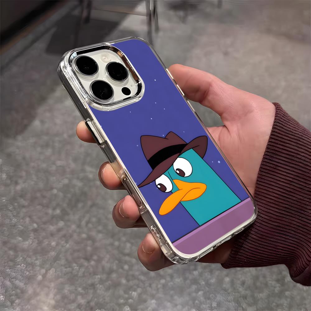 

P-Perry The P-Platypus Phone Case For IPhone 17 Air 16 E 15 14 13 12 11 Plus Pro Max Electroplated Transparent Soft Shell iPhone 14 Plus