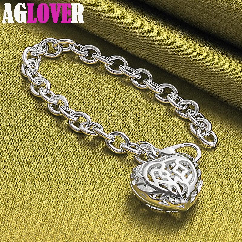 925 Sterling Silver ihåligt hjärta hänge armband smycken