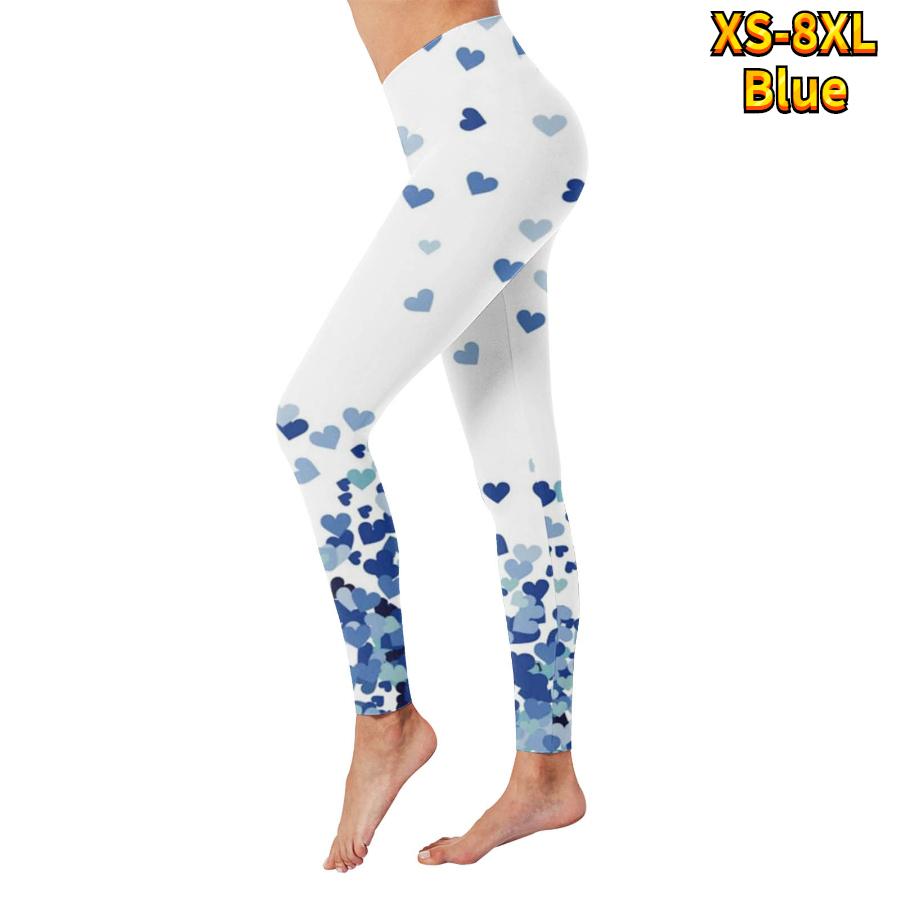 Womens Blue Love Prints Stretch Yoga Leggings Fitness Running Gym Sports Active Pants
