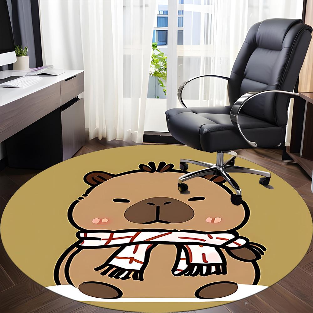 1pc Winter Scarf Capybara Carpet for Office Non-Slip, Round Carpet, Soft & Comfortable, Carpet for Office, Lightweight Round Floor Mat