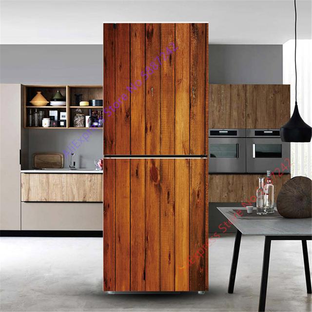 

3d деревянная наклейка на холодильник, виниловая наклейка на холодильник, дверная крышка, полностью самоклеящиеся обои, декоративная пленка для морозильной камеры, пленка на заказ 60x180cm(1pcs)