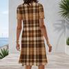 Women Plus Size Round Neck Short Sleeve Geometric Printed A Line Midi Dress