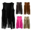 Damen Fransenweste Retro Ärmellose Jacke Cowgirl Western Outfits Offene Quasten Strickjacke Oberbekleidung