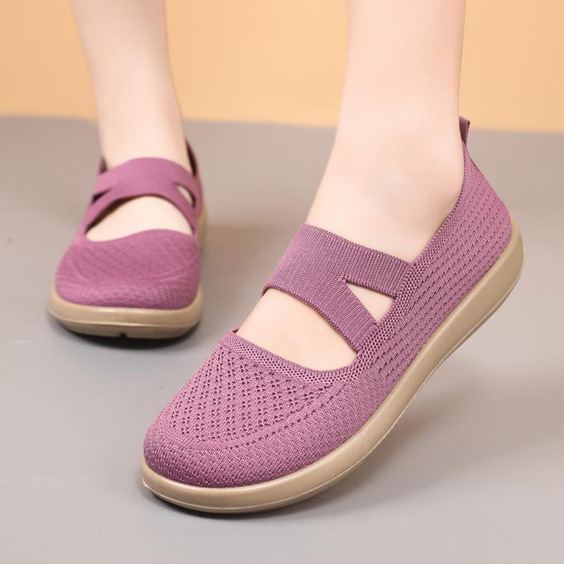 Buty dla mamy wiosenne damskie nowe modne buty z tkaniny flying oddychające miękka podeszwa casualowe buty na płaskiej podeszwie damskie buty