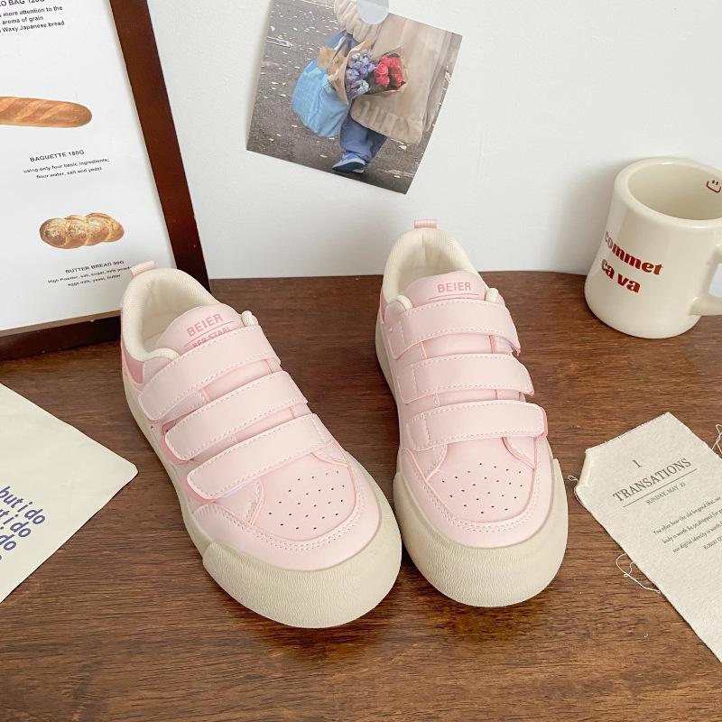 Borrelås tykk såle damesko nisjedesign fritidssko allsidige sport hvite sko