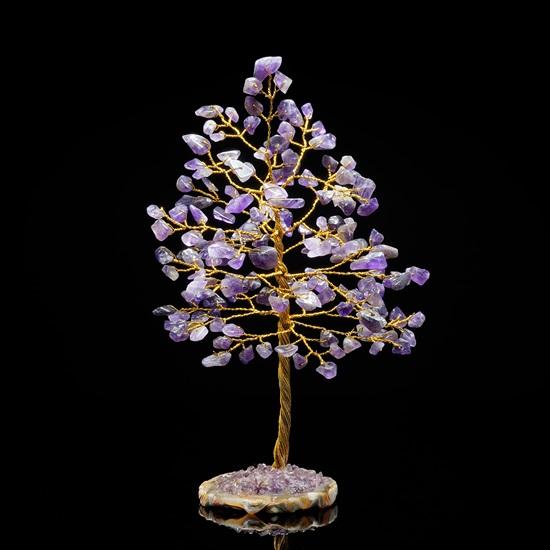 Edelsteinbaum des Lebens, Geode-Achat-Scheibenbasis, Kristallbaum für positive Energie, Glücksbringer, Heilsteine, Edelsteinbaum, spirituelles Geschenk