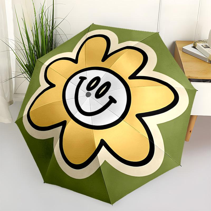 1pc Flower Happy Automatic Open/close, Heavy-Duty Iron Frame & 8-Rib Structure, Compact Folding Umbrella for Women/Men, All-Season Travel, Halloween a