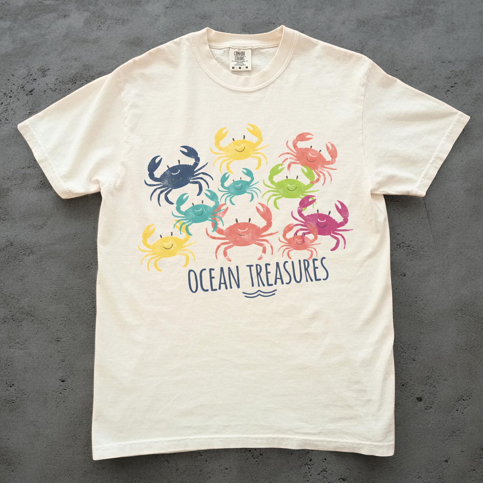 Ocean Treasures Crab Shirt, Cute Crab Graphic Tee, Unisex Comfort Colors Shirt, Beach Crab T shirt, Colorful Ocean Animal Tee M