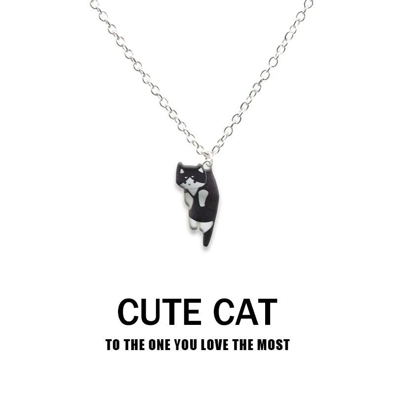 Lovely Creative Cute Cartoon Cat Pendant Necklace for Women Girl Multi Color Kitten Metal Chain Choker Couple Party Gfit Zircon