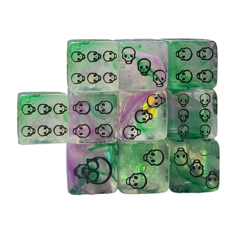 10Pcs Acrylic Six Sided Dices Set Skull Pattern Table Game Dices Round Corner Role Playing Dices Board Game Accessories