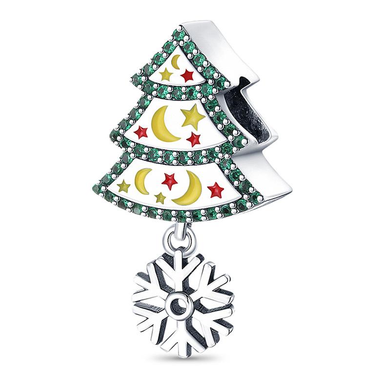 Weihnachtsthema Serie Weihnachtsbaum Glocke Schneeflocke Perlenanhänger Weiß 925 Silber Zubehör Perlenarmband Schmuck Geschenk