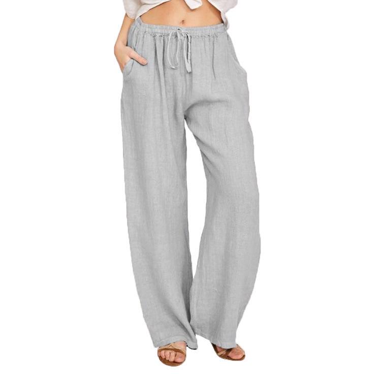 2025 Men's Summer Casual Drawstring Pants, Elastic Waist, Solid Color, Breathable Straight Leg