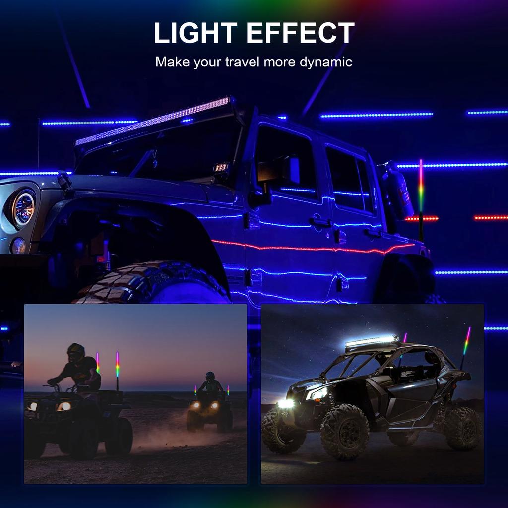 1FT LED Whip Lights Lighted Antenna Whips For ATV UTV Polaris RZR Off Road Truck Sand Buggy Dune Flagpole Lamp