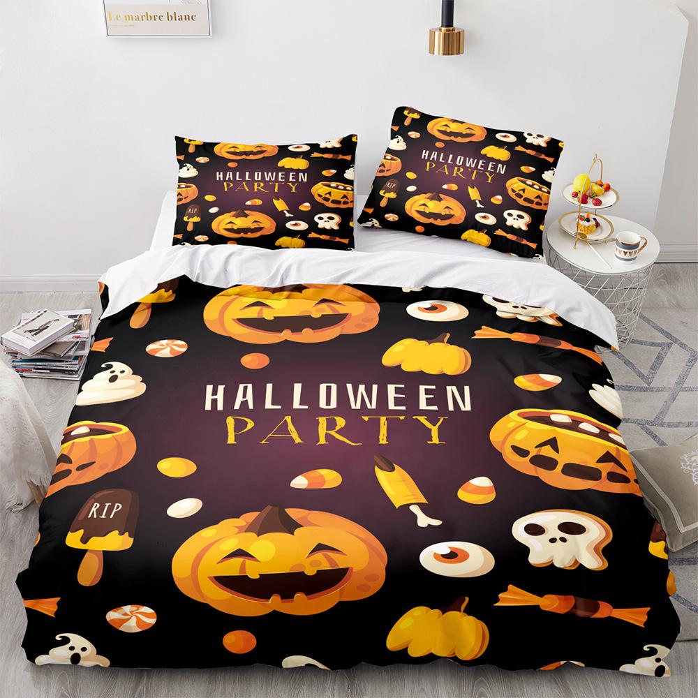 3D Halloween Bedding Set Pumpkin Ghost Down Duvet and Pillowcase 2/3 Pieces AU/EU/DE/US/UK Full Size Quick Drying Home Decoration