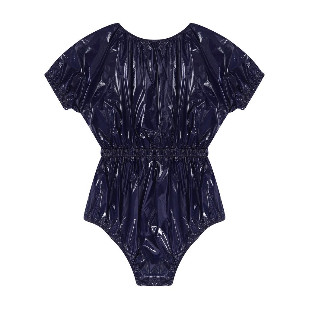 Adaptive Swimwear for Men M-3XL Waterproof Bodysuit Button Crotch Short Sleeve Elastic Waistband Leakproof Jumpsuit for Special Needs