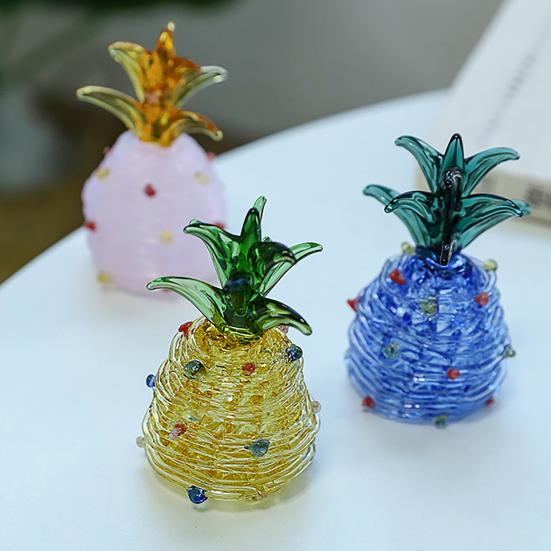 Figura de Piña de Vidrio Soplado a Mano Coleccionable Mini Adornos de Fruta Escultura de Piña de Cristal Artificial para Manualidades Decoración del Hogar Cocina