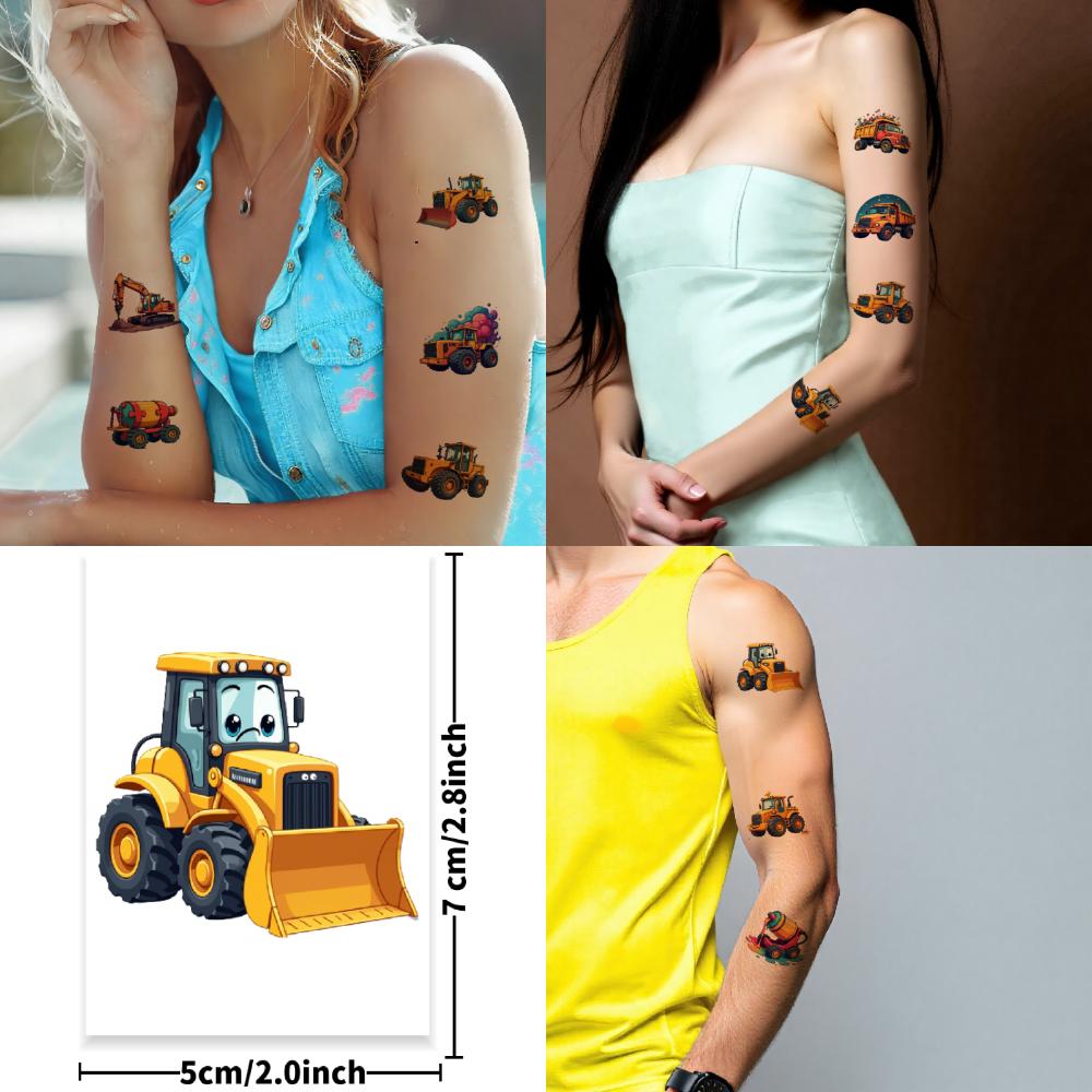 28pcs Cartoon Truck Tattoo Stickers Waterproof Temporary Tattoos for Boys Girls Body Art Arm Semi Permanent Tattoo Sticker Gifts