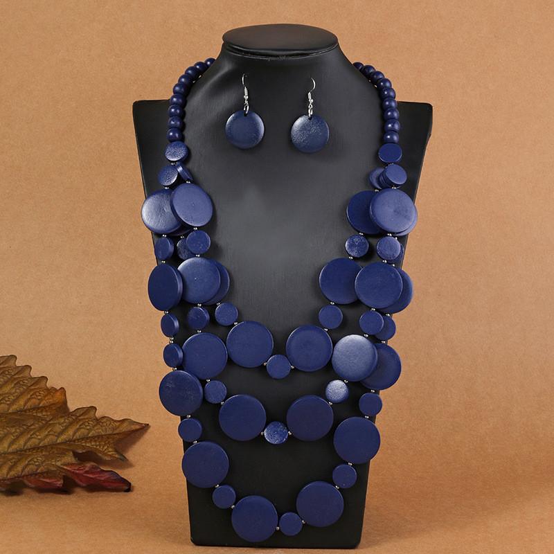 Bohemian Geometric Wooden Bead Multilayer Necklace And Earring Set For Women