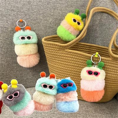 Chaveiro Pompom de Pelúcia Colorido de Verme para Mulheres Acessórios de Chaveiro para Bolsa Chaveiro para Carro Presente para Menina Chaveiro de Casal de Pelúcia