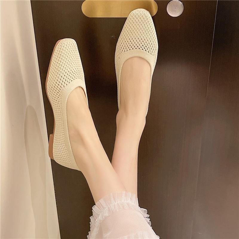 Fashion Women Shoes Flat Elastic Knitting Round Head Mixed Color Soft Sole Breathable Comfortable Fashion Women's Light Casual Shoes