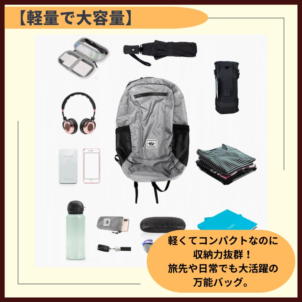 [ideamall] Foldable Lightweight Backpack for Running, Walking, Cycling, Packable, Waterproof (Black)